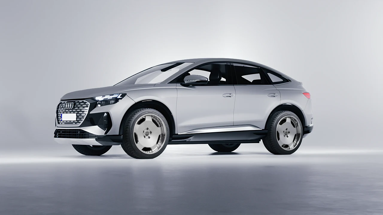 Audi Q4 Sportback e-tron 2021 on HRE Performance Wheels 544C forged wheels, front three-quarter view