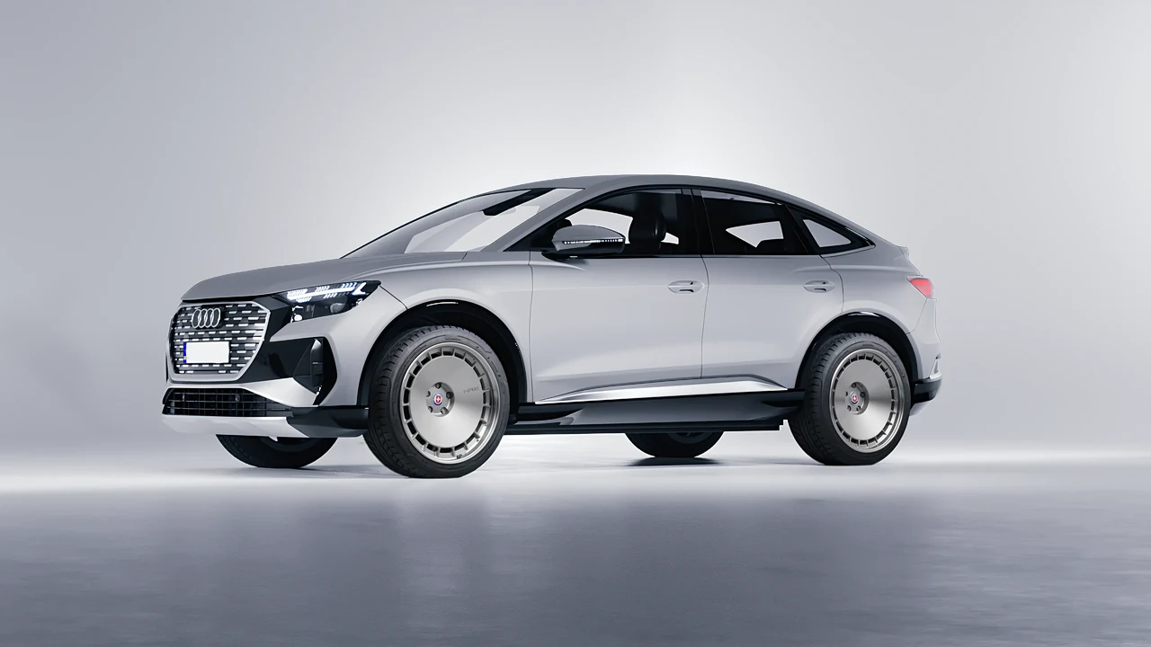 Audi Q4 Sportback e-tron 2021 on HRE Performance Wheels 935 forged wheels, front three-quarter view