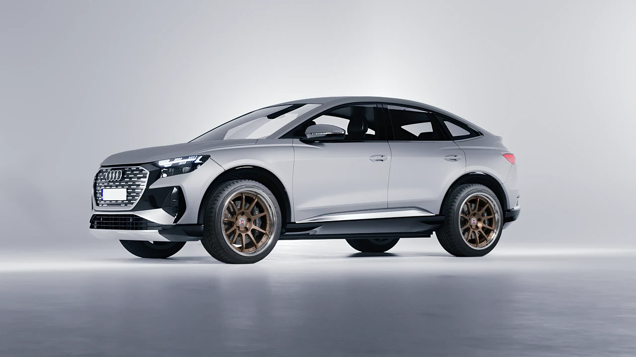 Audi Q4 Sportback e-tron 2021 on HRE Performance Wheels C103 forged wheels, front three-quarter view