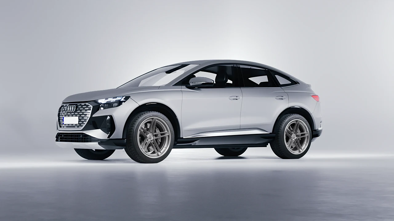 Audi Q4 Sportback e-tron 2021 on HRE Performance Wheels G-Code forged wheels, front three-quarter view