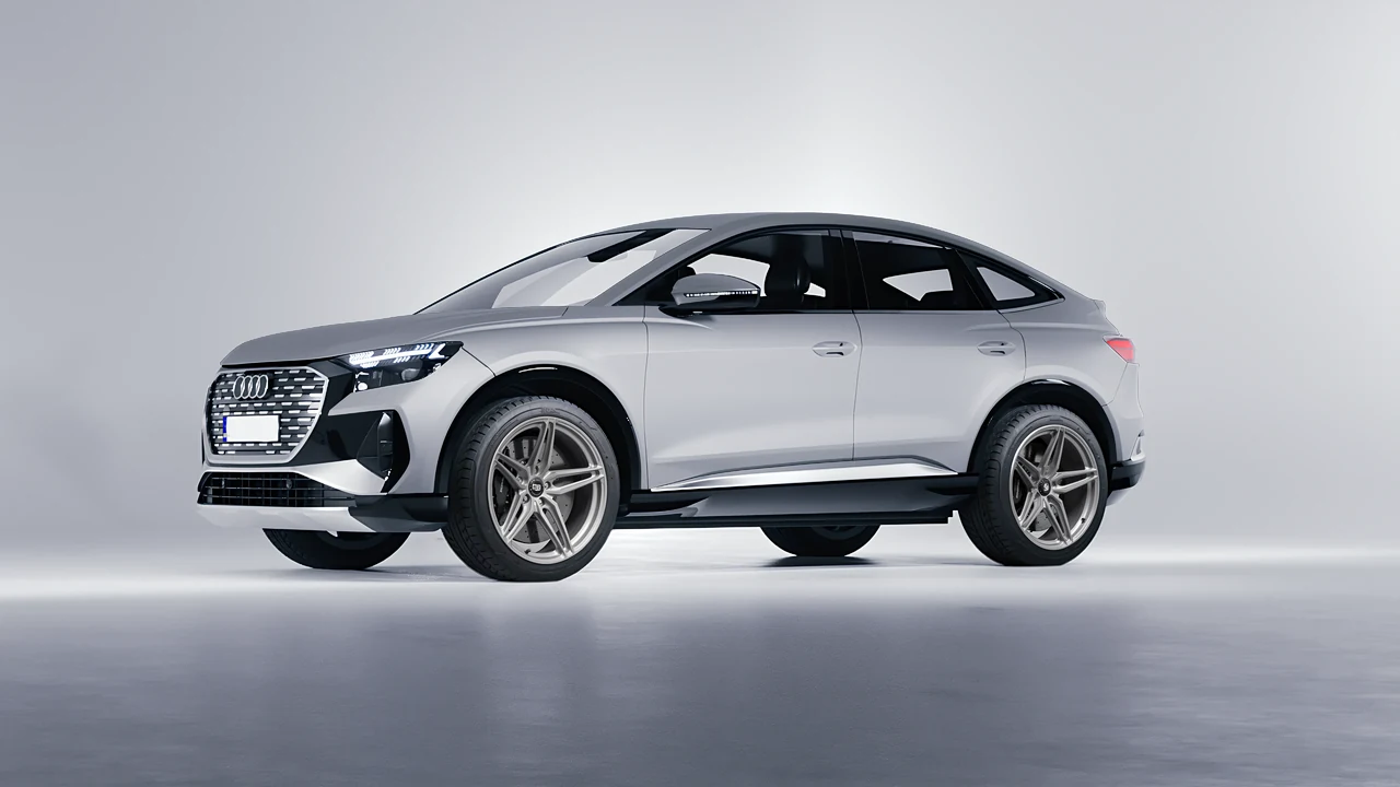 Audi Q4 Sportback e-tron 2021 on HRE Performance Wheels P107SC forged wheels, front three-quarter view