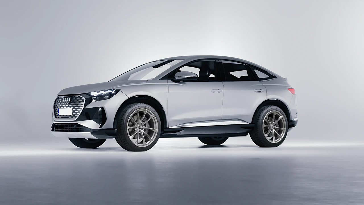 Audi Q4 Sportback e-tron 2021 on HRE Performance Wheels P204 forged wheels, front three-quarter view
