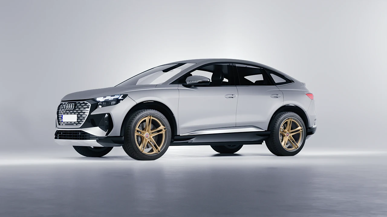 Audi Q4 Sportback e-tron 2021 on HRE Performance Wheels S207H forged wheels, front three-quarter view