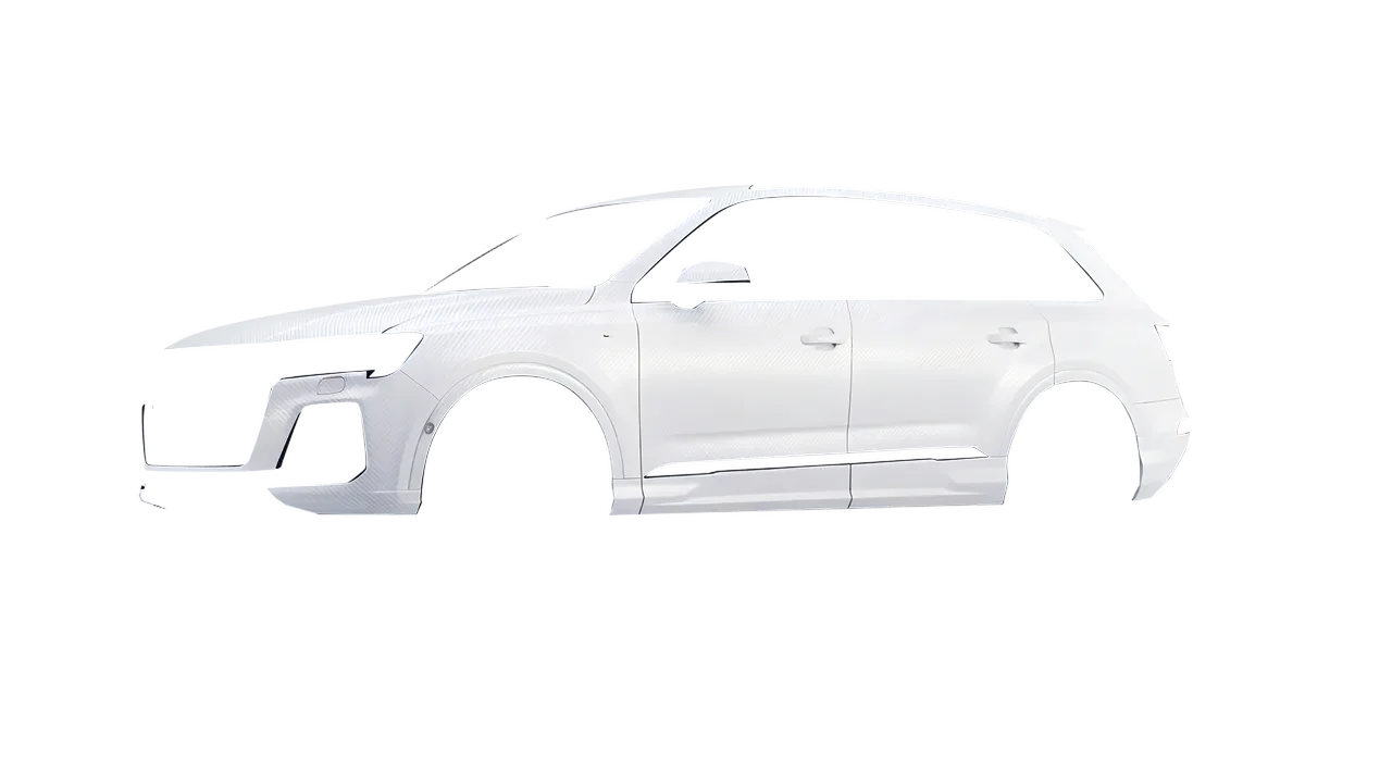 Audi Q7 2024 wrapped in Carbon Fiber White (Avery Dennison SW900-115-X), front three-quarter view