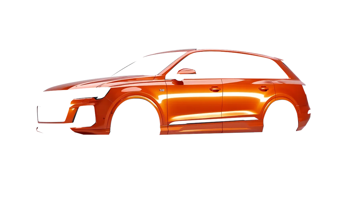 Audi Q7 2024 wrapped in Fiery Orange (3M G364), front three-quarter view