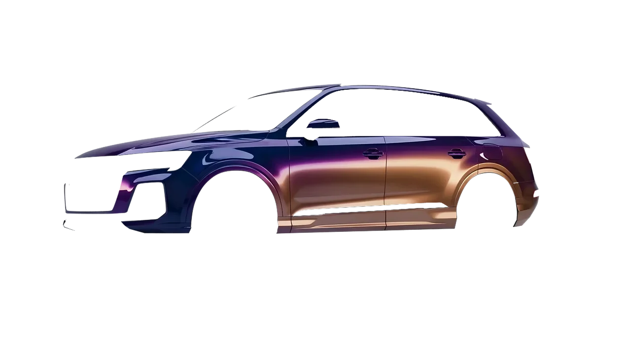 Audi Q7 2024 wrapped in Gloss Flip Deep Space (3M GP278), front three-quarter view