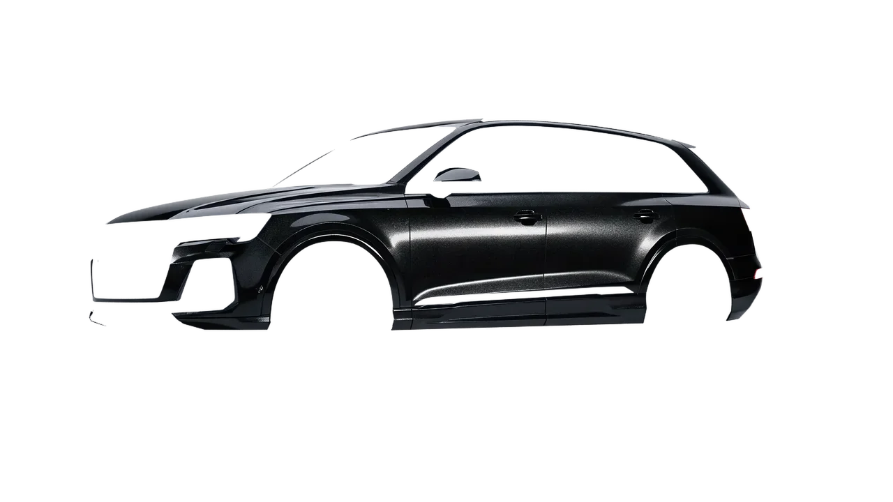 Audi Q7 2024 wrapped in Mystery Black (Avery Dennison SW900-184-M), front three-quarter view