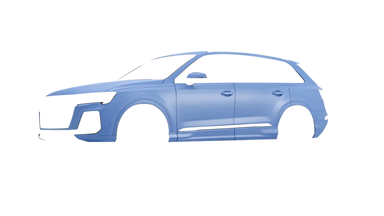 Audi Q7 2024 wrapped in Dreamline Blue (Avery Dennison SW900-616-O), front three-quarter view