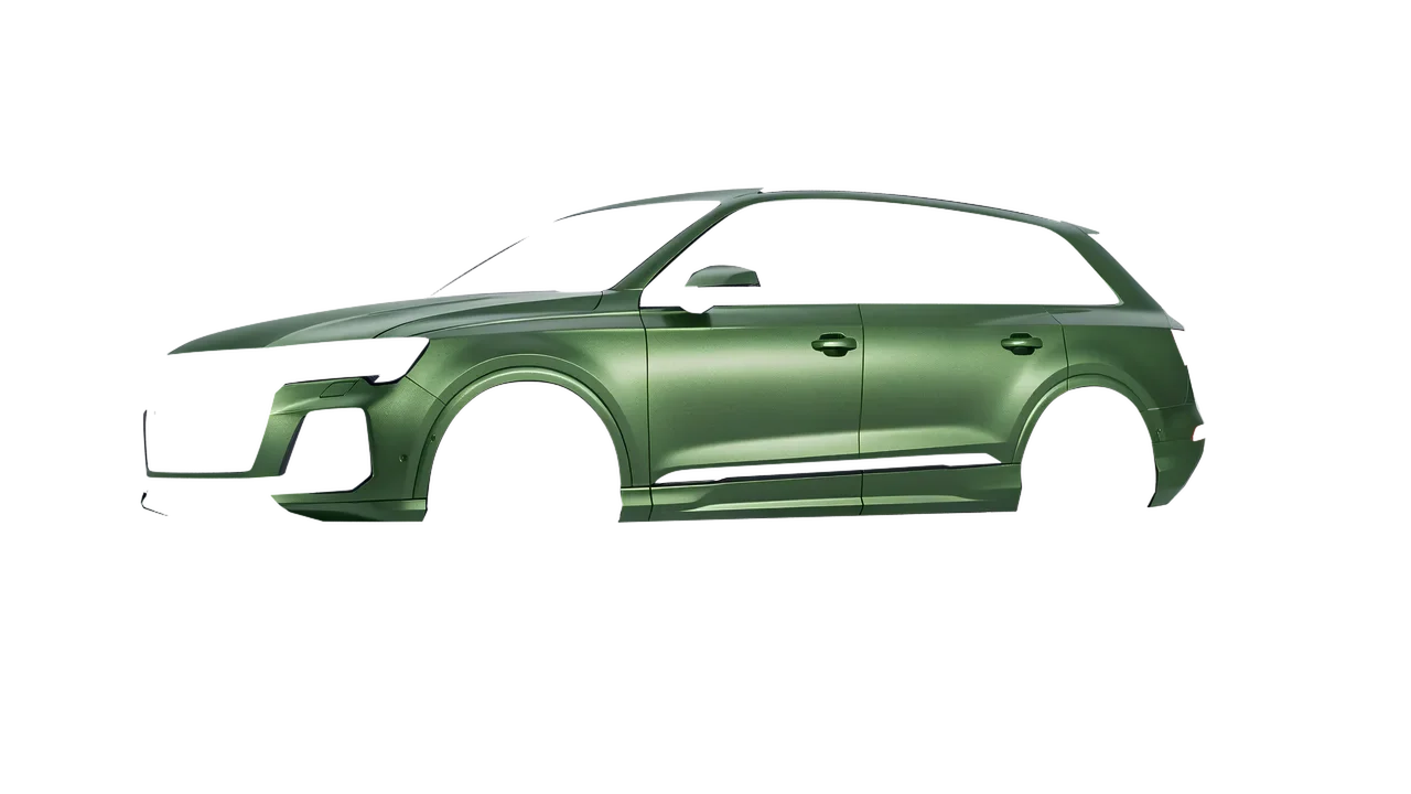 Audi Q7 2024 wrapped in Apple Green (Avery Dennison SW900-745-M), front three-quarter view