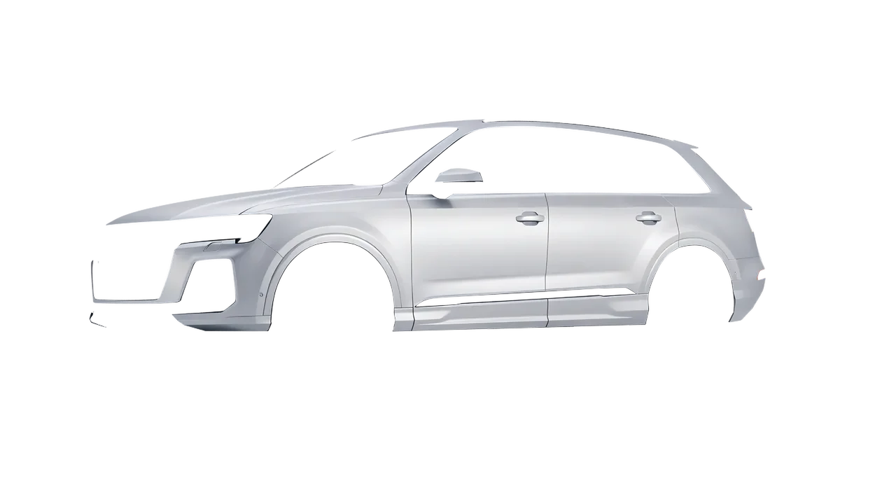 Audi Q7 2024 wrapped in Matte Silver (3M M21), front three-quarter view