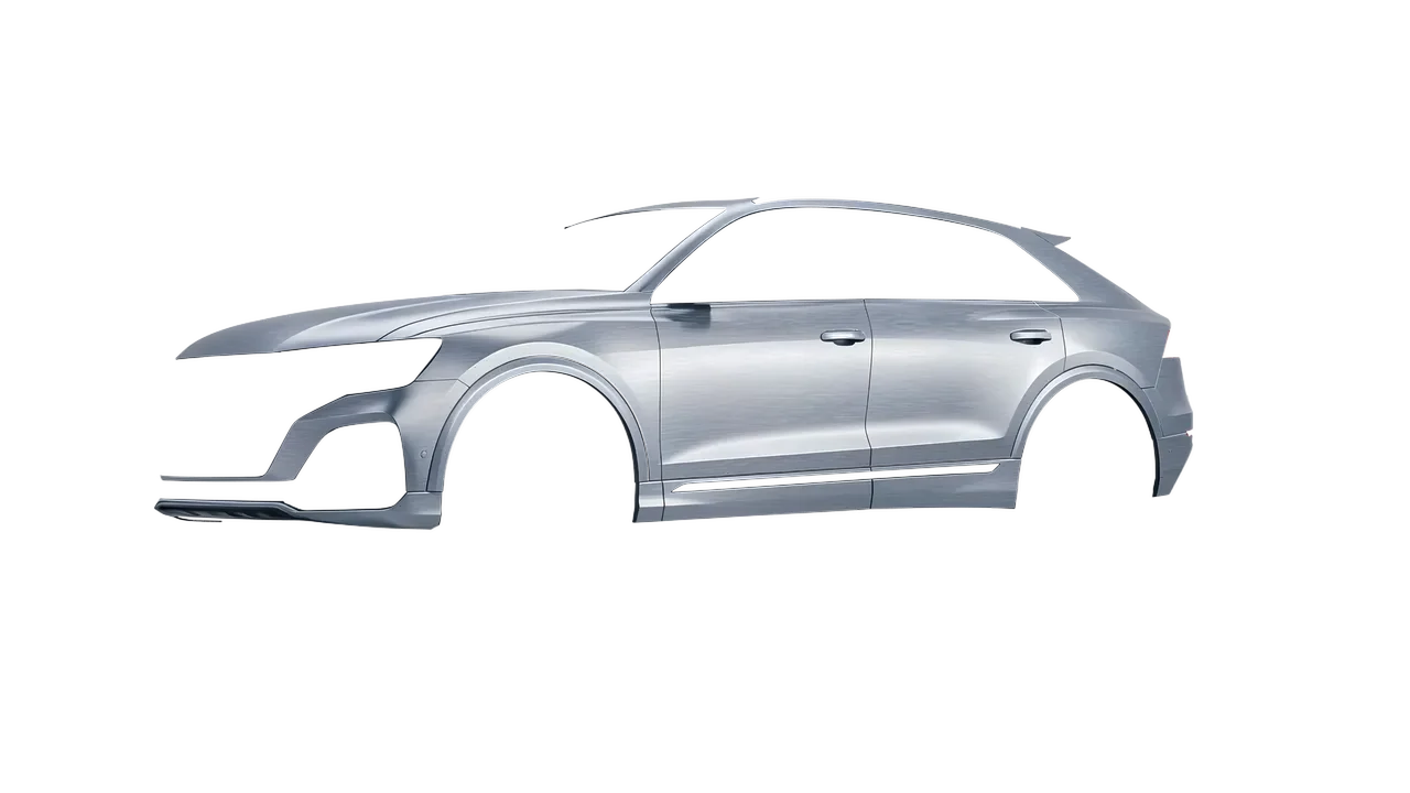 Audi Q8 2024 wrapped in Brushed Aluminum (Avery Dennison SW900-812-X), front three-quarter view