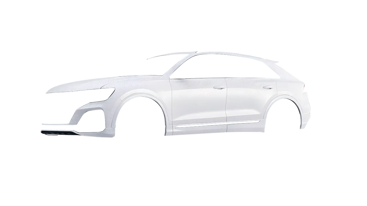 Audi Q8 2024 wrapped in Carbon Fiber White (Avery Dennison SW900-115-X), front three-quarter view