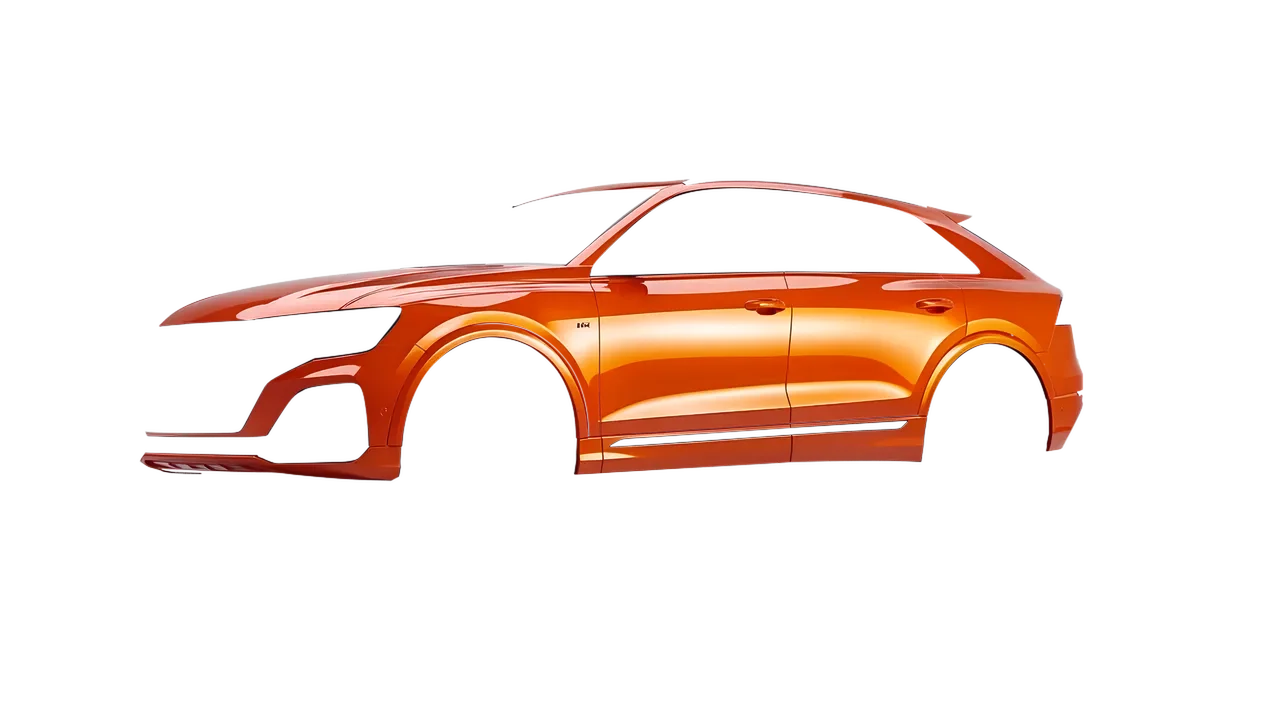 Audi Q8 2024 wrapped in Fiery Orange (3M G364), front three-quarter view