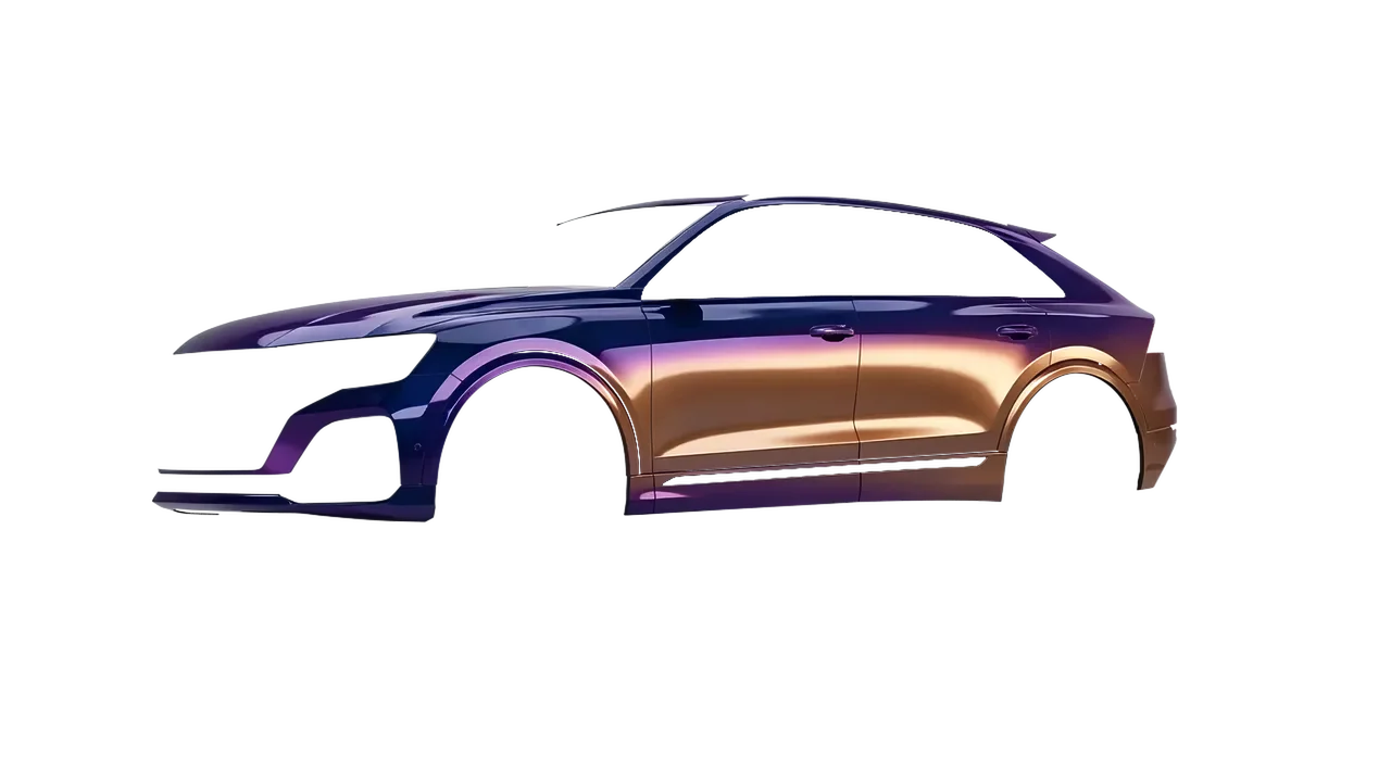 Audi Q8 2024 wrapped in Gloss Flip Deep Space (3M GP278), front three-quarter view