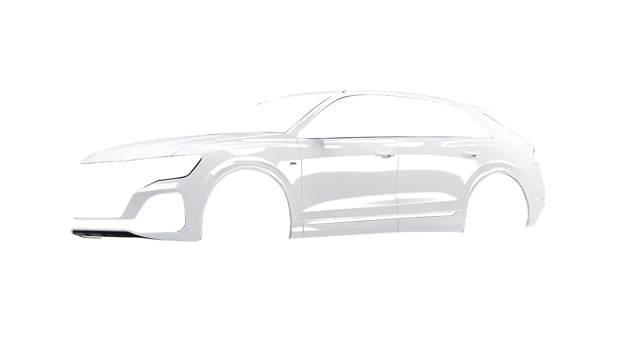 Audi Q8 2024 wrapped in Gloss White (3M G10), front three-quarter view