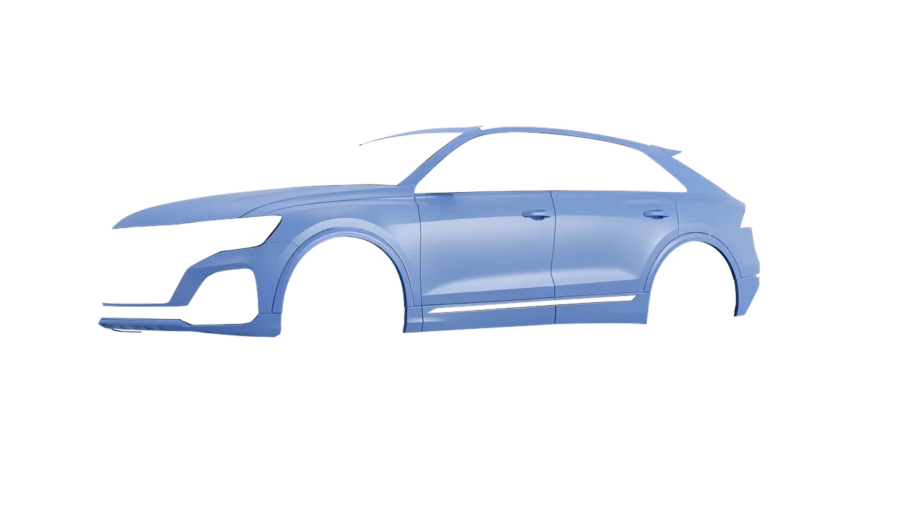Audi Q8 2024 wrapped in Dreamline Blue (Avery Dennison SW900-616-O), front three-quarter view