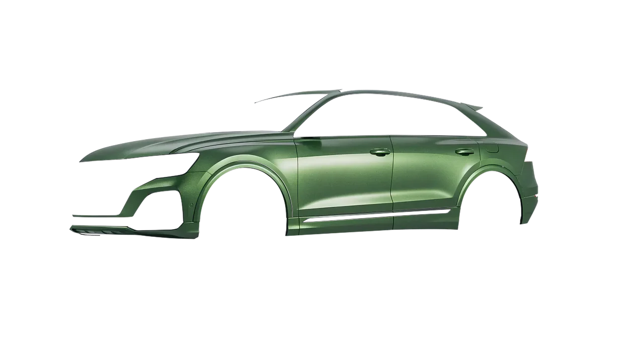 Audi Q8 2024 wrapped in Apple Green (Avery Dennison SW900-745-M), front three-quarter view
