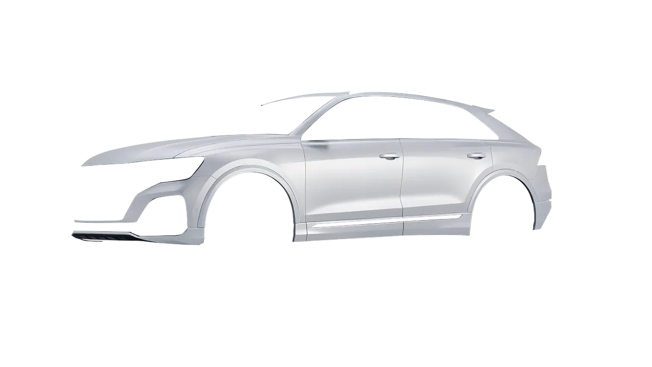 Audi Q8 2024 wrapped in Matte Silver (3M M21), front three-quarter view