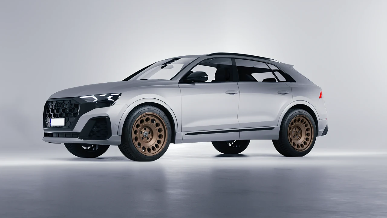 Audi Q8 2024 on HRE Performance Wheels 037-GTM forged wheels, front three-quarter view