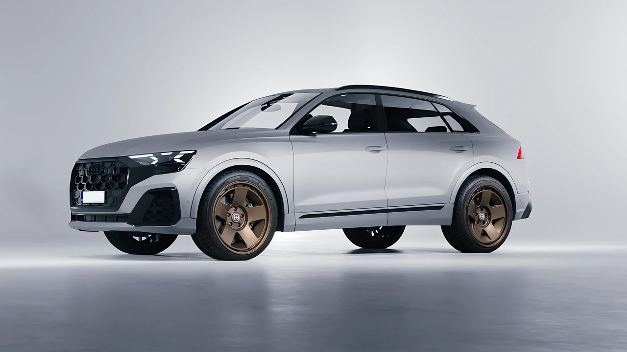 Audi Q8 2024 on HRE Performance Wheels 555-GTM forged wheels, front three-quarter view