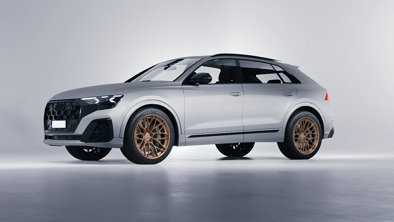 Audi Q8 2024 on HRE Performance Wheels S200H forged wheels, front three-quarter view