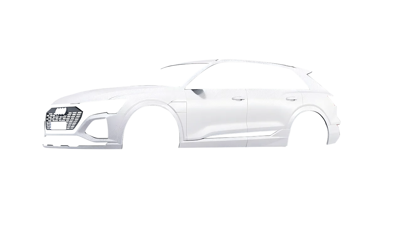 Audi Q8 e-tron 2024 wrapped in Carbon Fiber White (Avery Dennison SW900-115-X), front three-quarter view