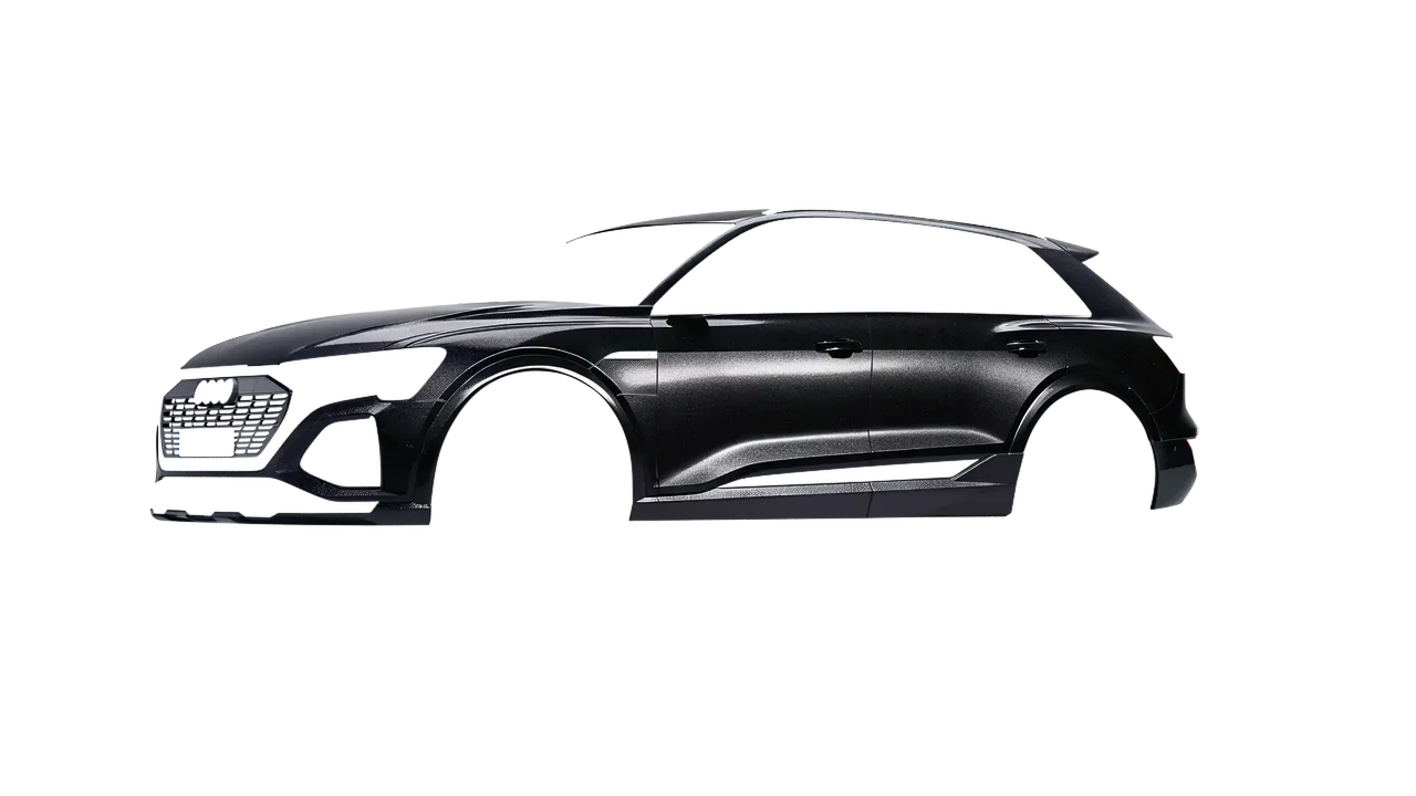 Audi Q8 e-tron 2024 wrapped in Mystery Black (Avery Dennison SW900-184-M), front three-quarter view