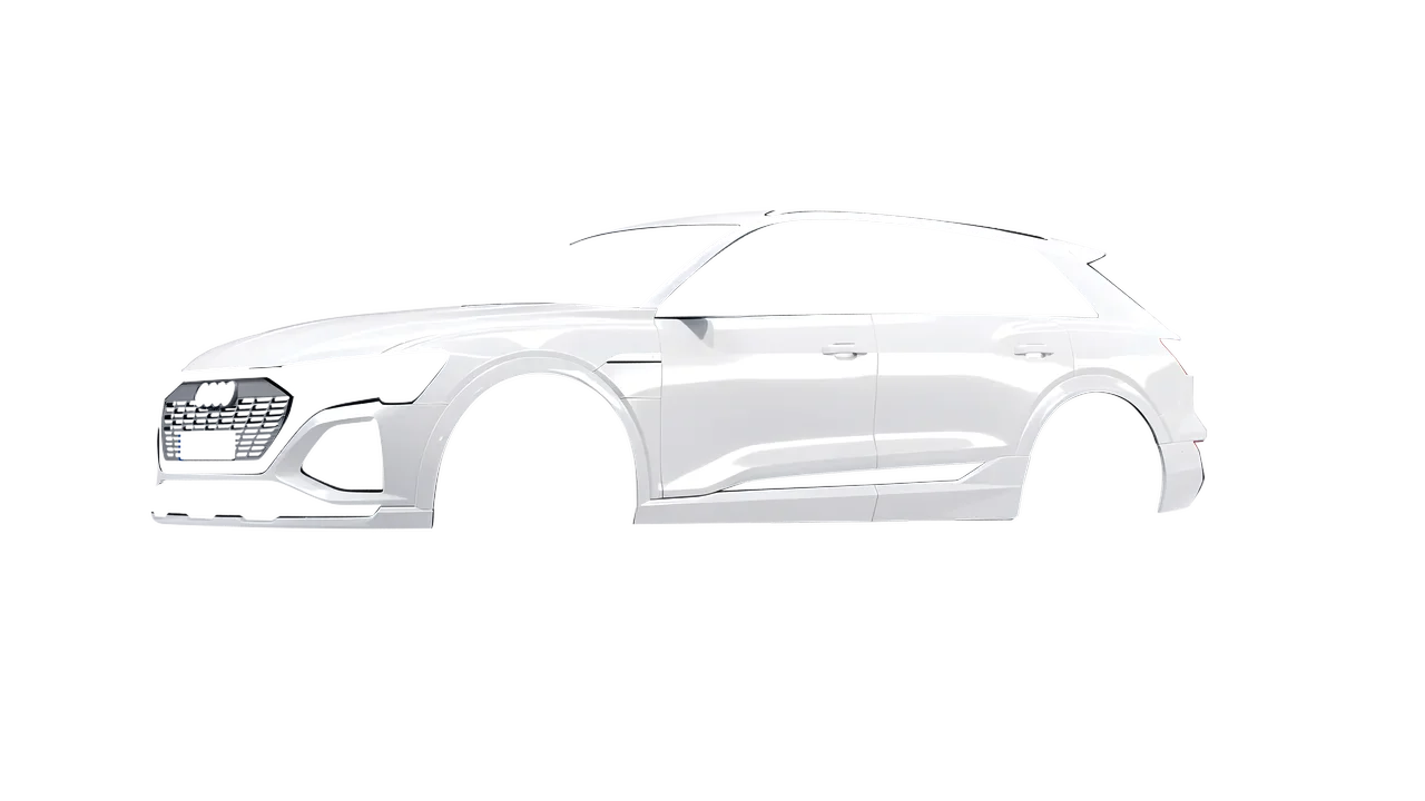 Audi Q8 e-tron 2024 wrapped in Gloss White (3M G10), front three-quarter view
