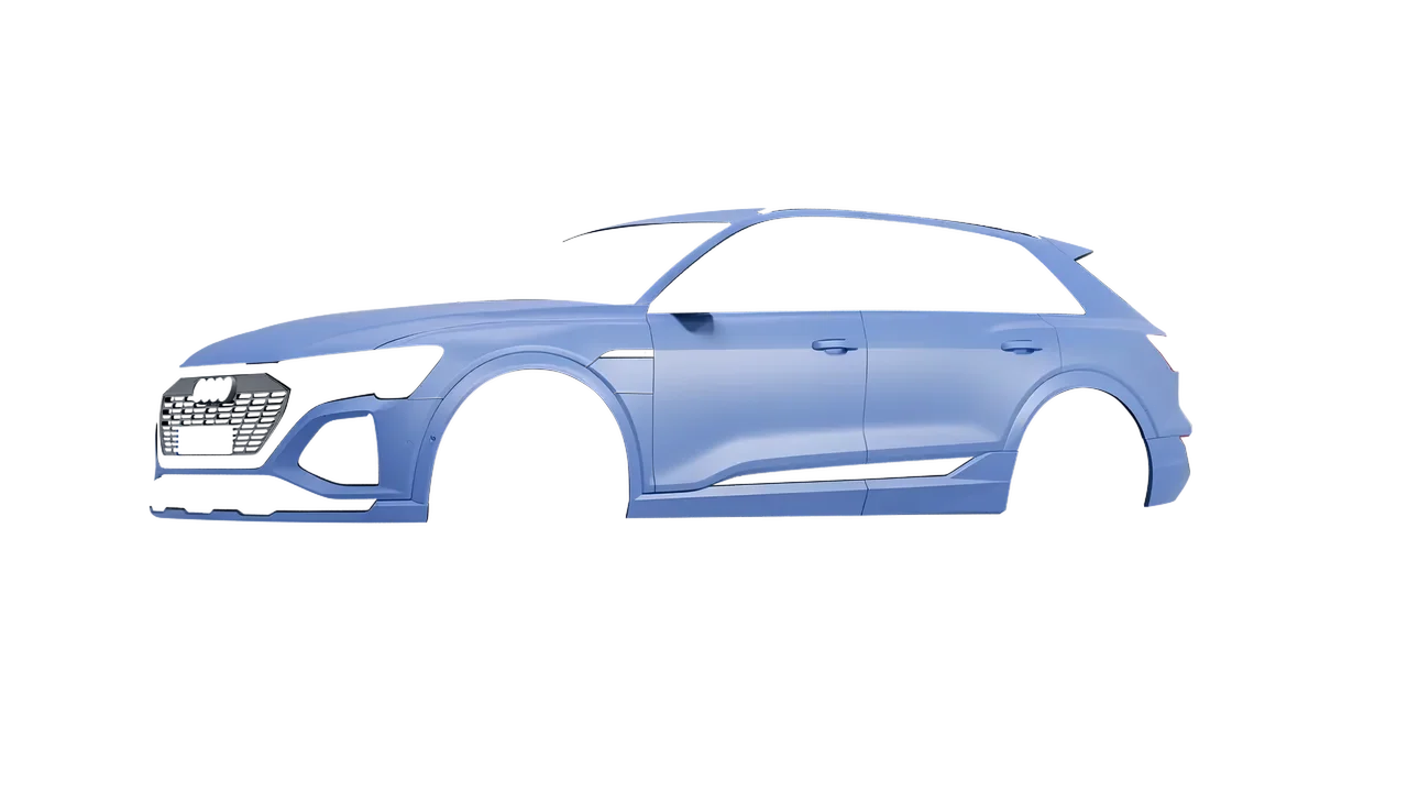 Audi Q8 e-tron 2024 wrapped in Dreamline Blue (Avery Dennison SW900-616-O), front three-quarter view