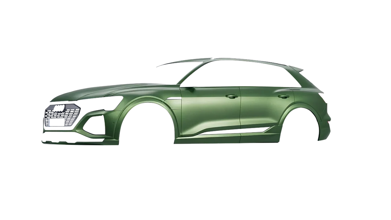 Audi Q8 e-tron 2024 wrapped in Apple Green (Avery Dennison SW900-745-M), front three-quarter view