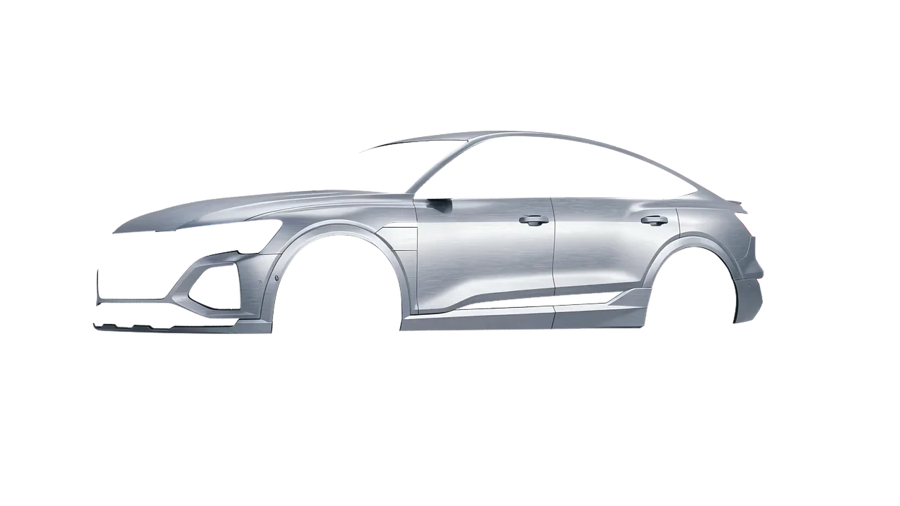 Audi Q8 Sportback e-tron 2024 wrapped in Brushed Aluminum (Avery Dennison SW900-812-X), front three-quarter view