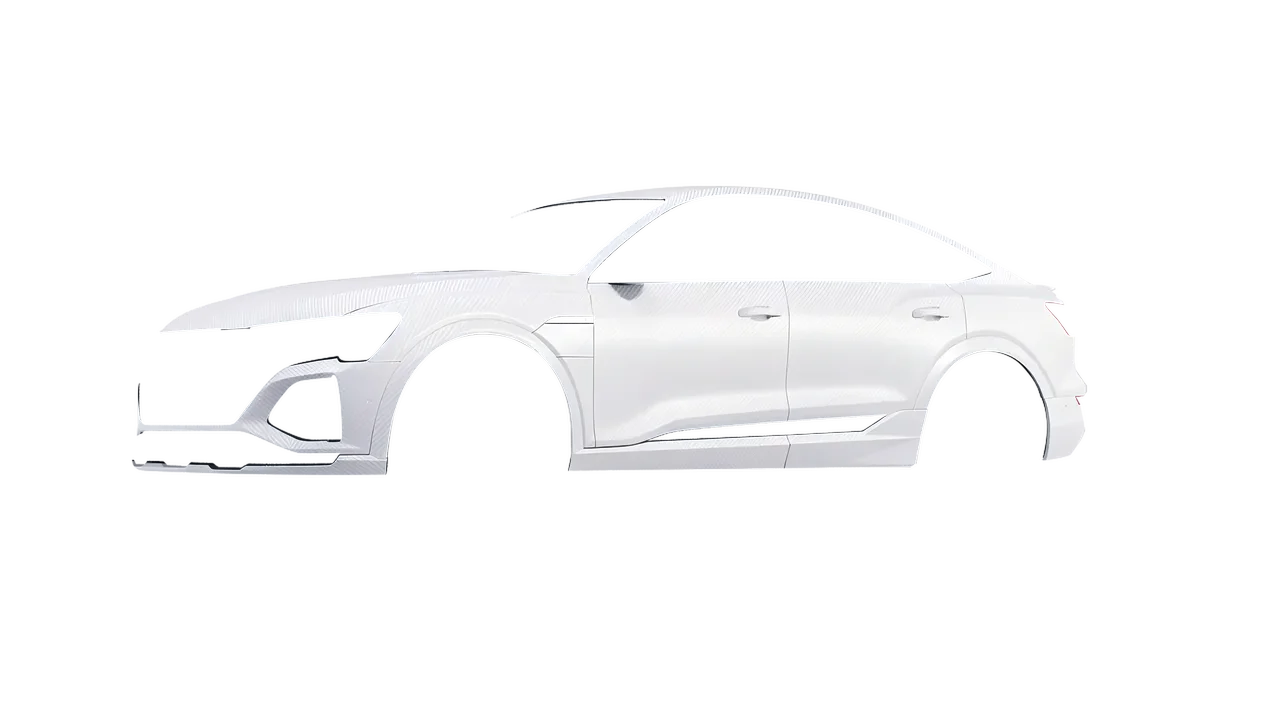 Audi Q8 Sportback e-tron 2024 wrapped in Carbon Fiber White (Avery Dennison SW900-115-X), front three-quarter view