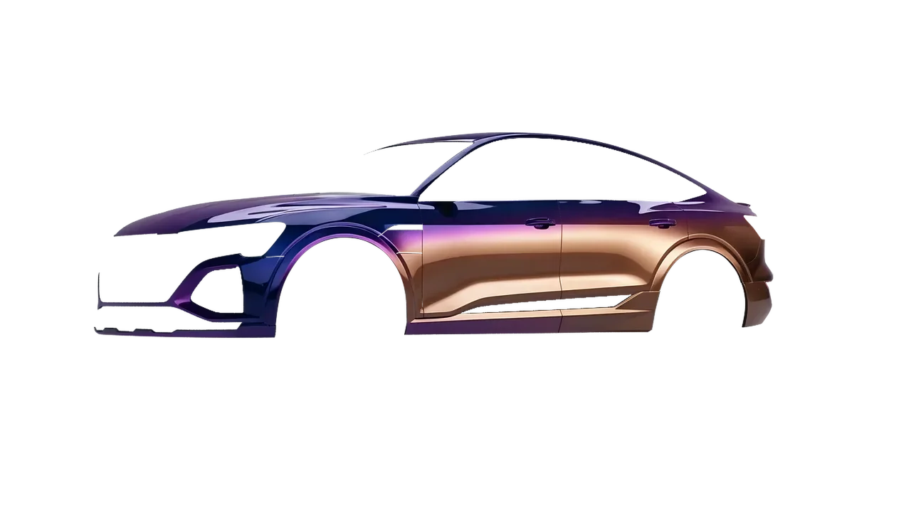 Audi Q8 Sportback e-tron 2024 wrapped in Gloss Flip Deep Space (3M GP278), front three-quarter view