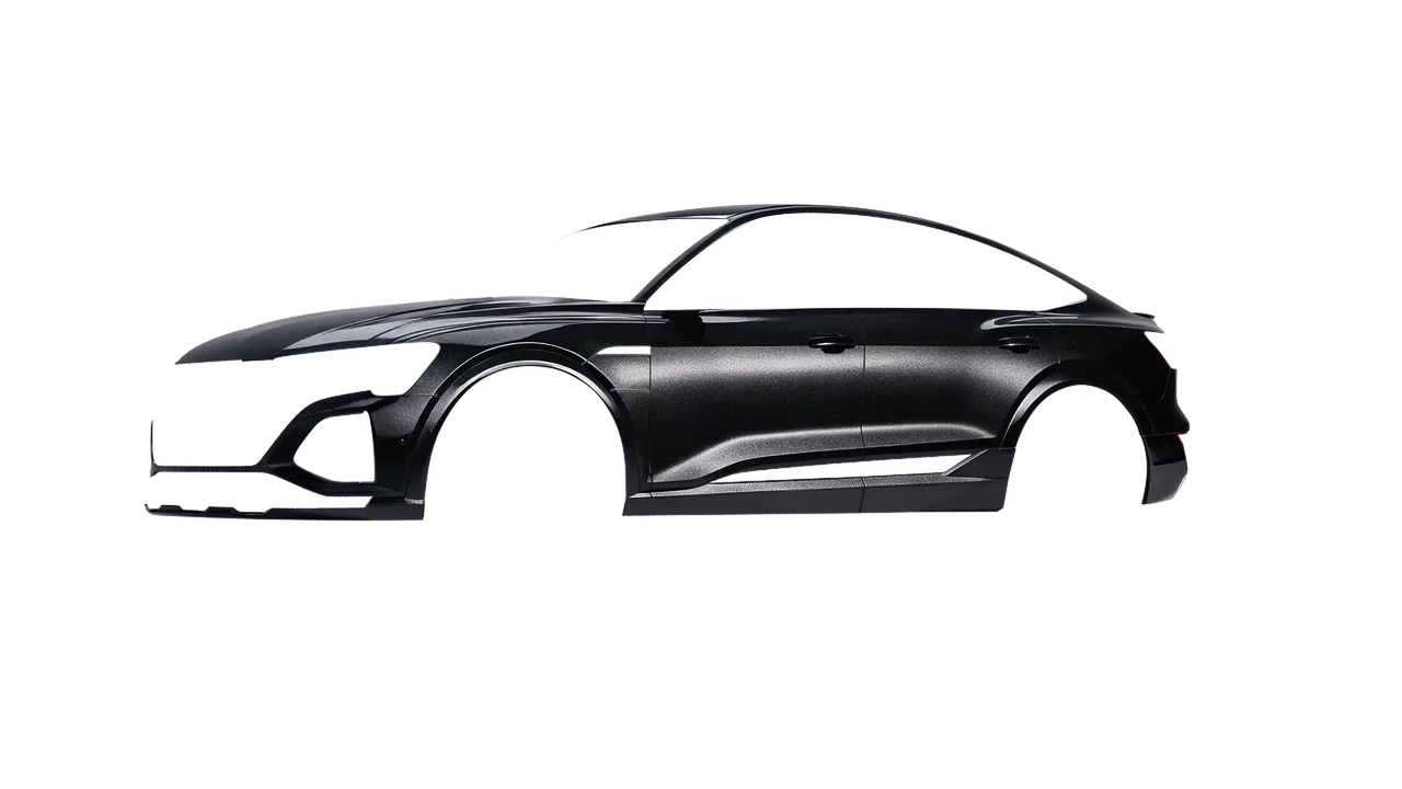 Audi Q8 Sportback e-tron 2024 wrapped in Mystery Black (Avery Dennison SW900-184-M), front three-quarter view