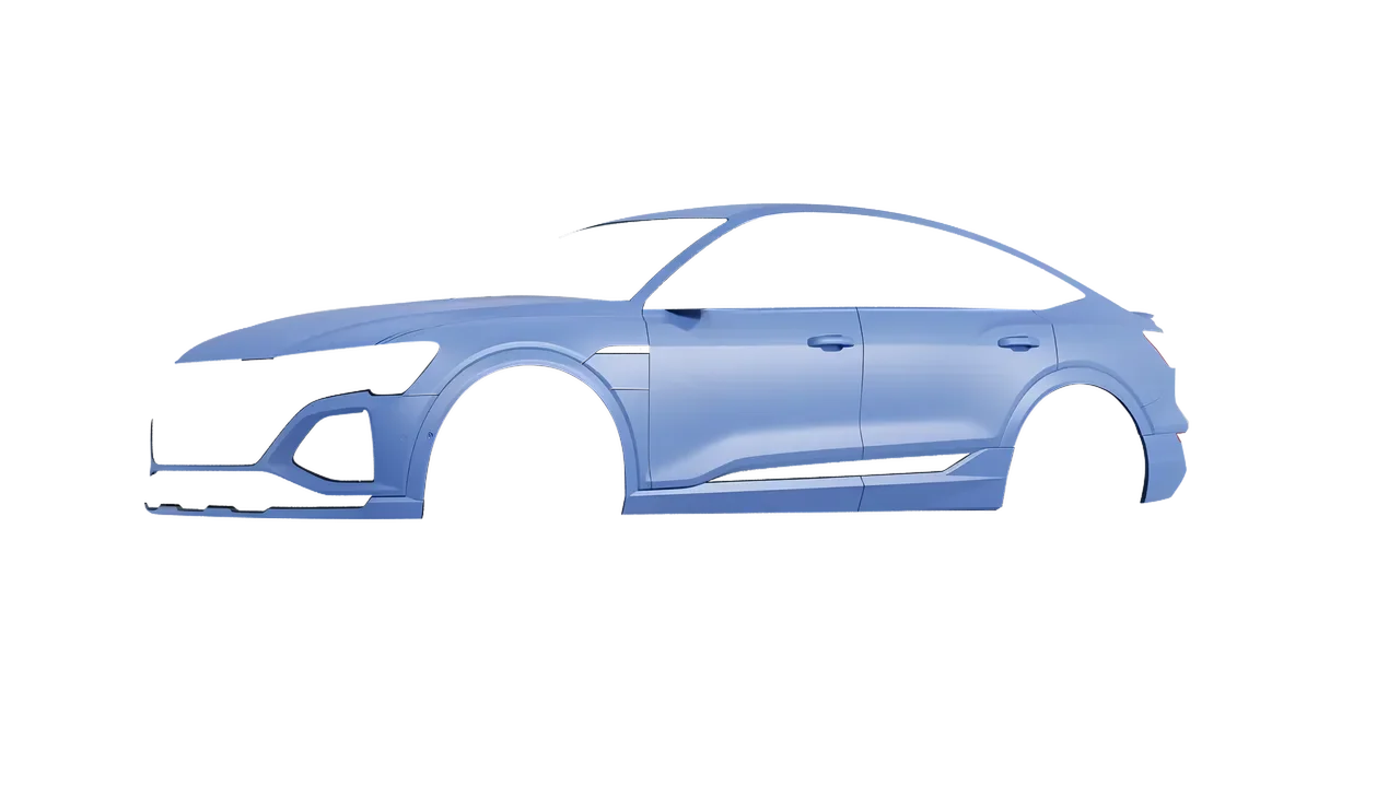 Audi Q8 Sportback e-tron 2024 wrapped in Dreamline Blue (Avery Dennison SW900-616-O), front three-quarter view