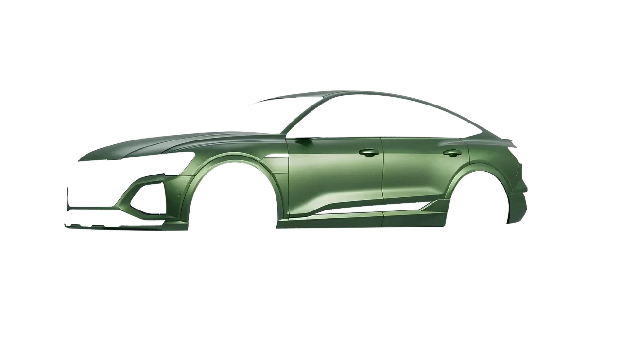 Audi Q8 Sportback e-tron 2024 wrapped in Apple Green (Avery Dennison SW900-745-M), front three-quarter view