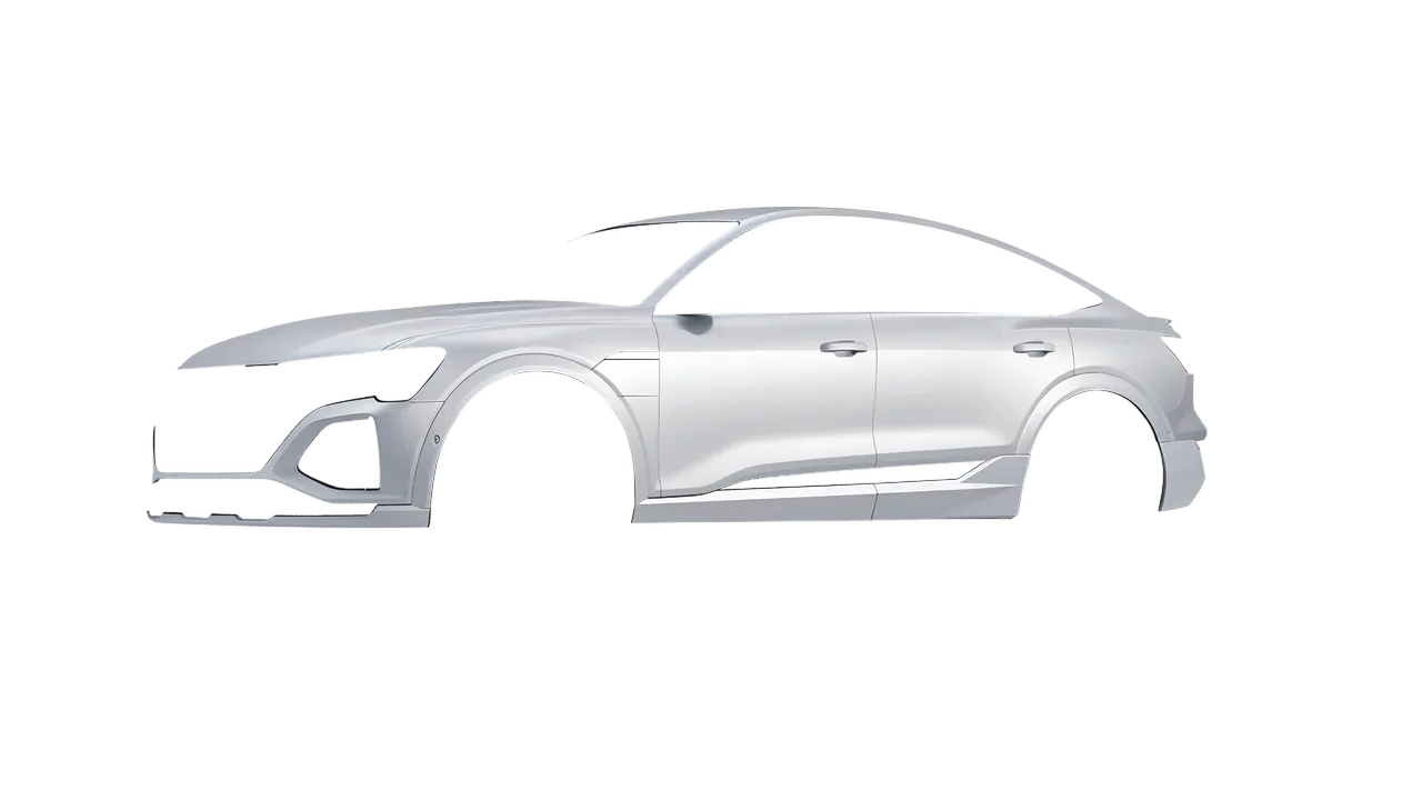 Audi Q8 Sportback e-tron 2024 wrapped in Matte Silver (3M M21), front three-quarter view