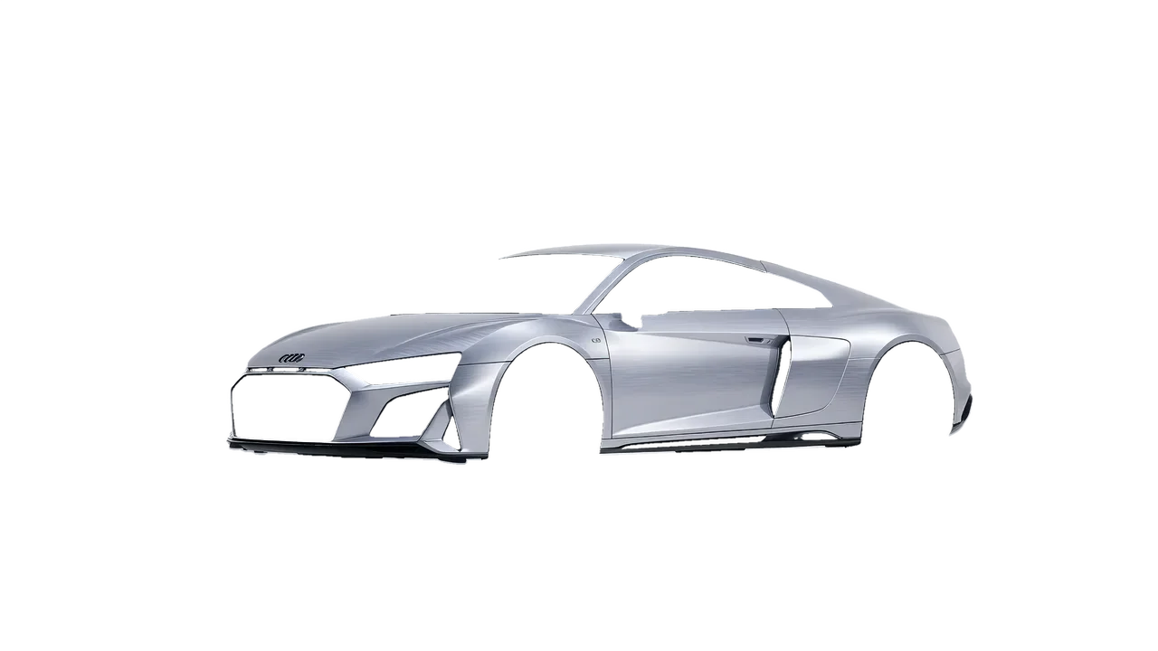 Audi R8 2022 wrapped in Brushed Aluminum (Avery Dennison SW900-812-X), front three-quarter view