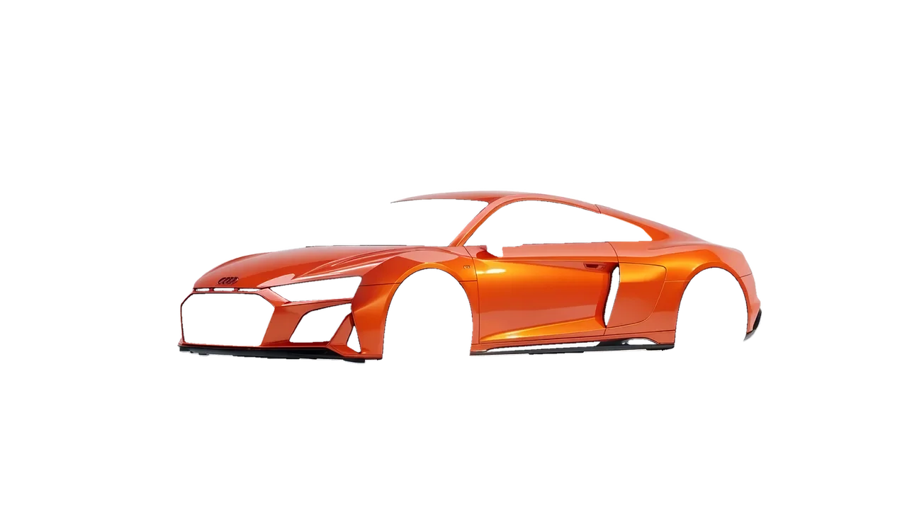 Audi R8 2022 wrapped in Fiery Orange (3M G364), front three-quarter view