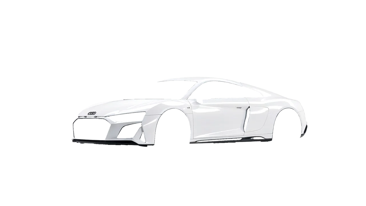Audi R8 2022 wrapped in Gloss White (3M G10), front three-quarter view