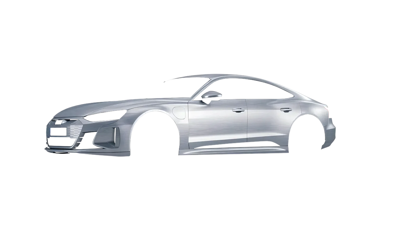 Audi RS e-tron GT 2022 wrapped in Brushed Aluminum (Avery Dennison SW900-812-X), front three-quarter view