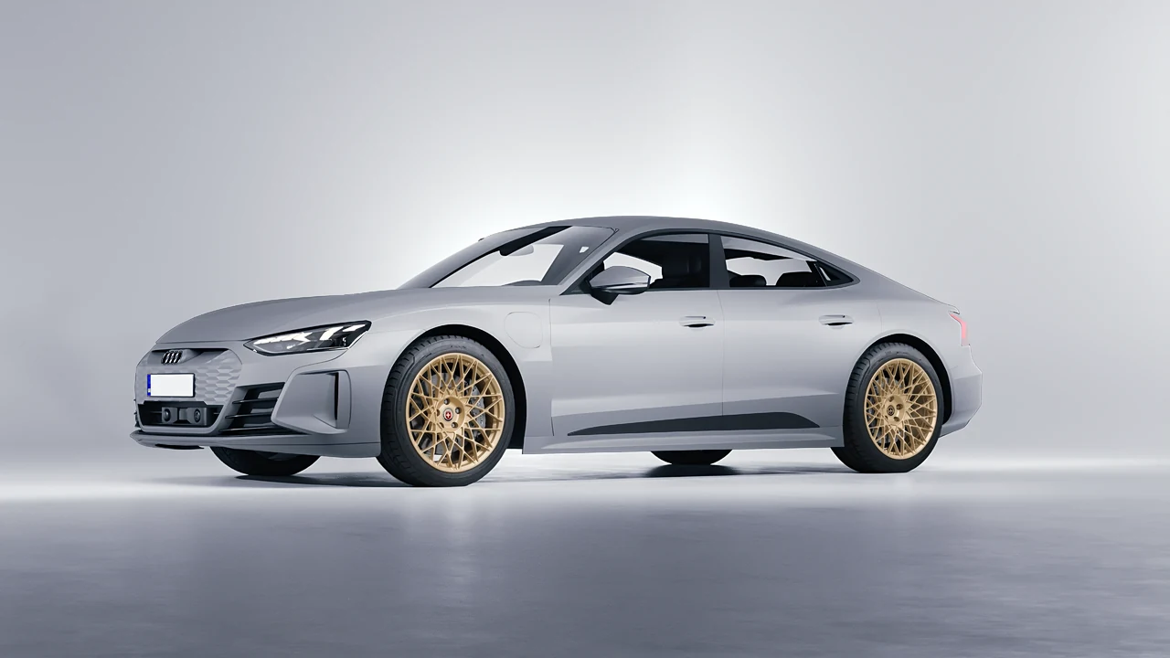 Audi RS e-tron GT 2022 on HRE Performance Wheels 501M forged wheels, front three-quarter view