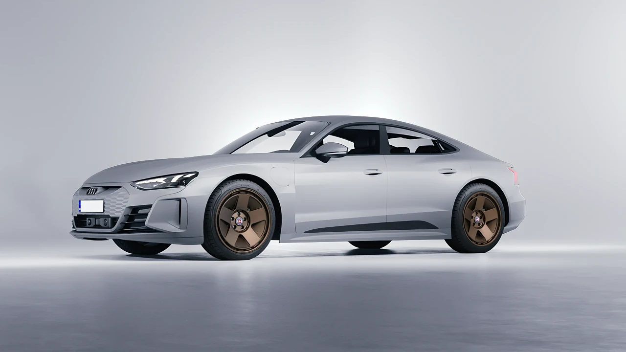 Audi RS e-tron GT 2022 on HRE Performance Wheels 555-GTM forged wheels, front three-quarter view
