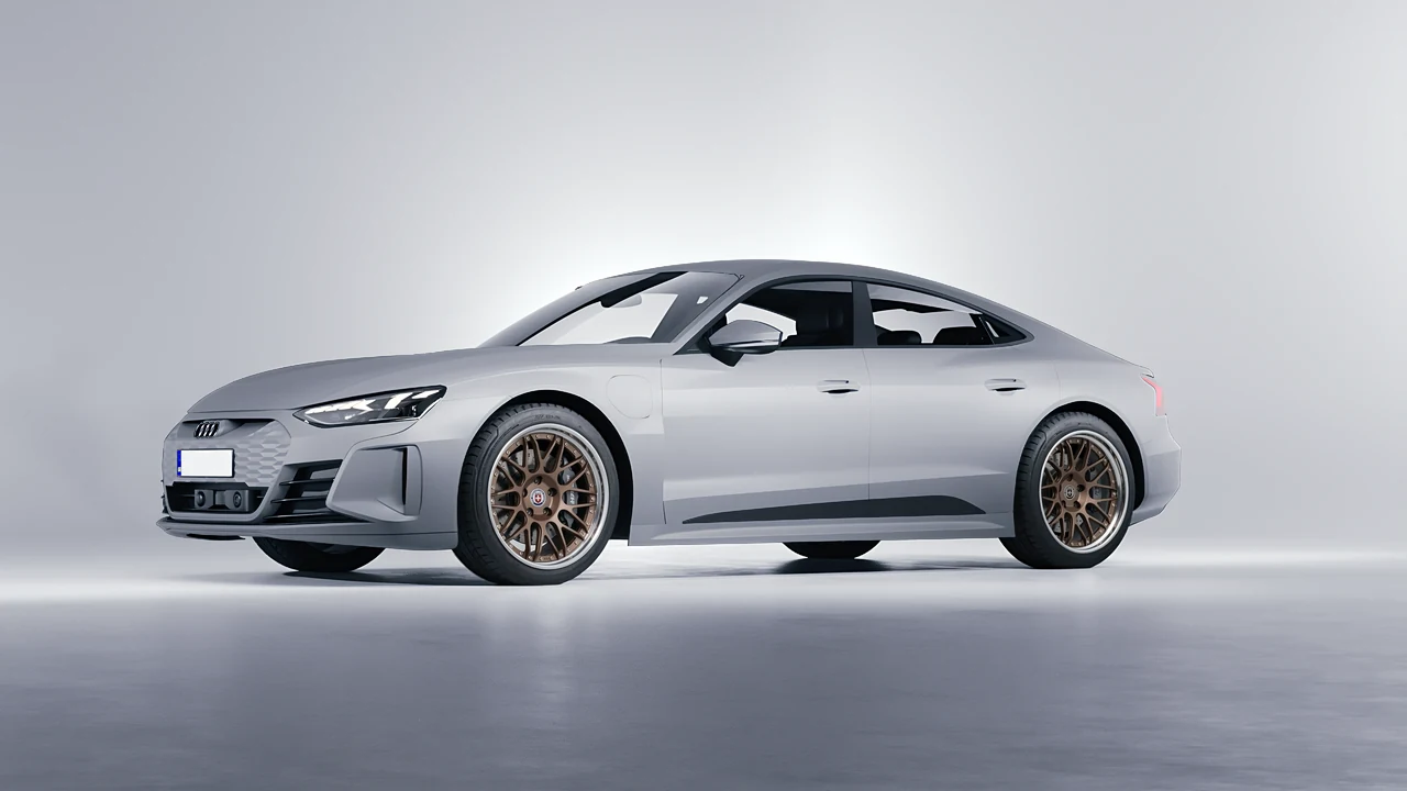 Audi RS e-tron GT 2022 on HRE Performance Wheels C100 forged wheels, front three-quarter view