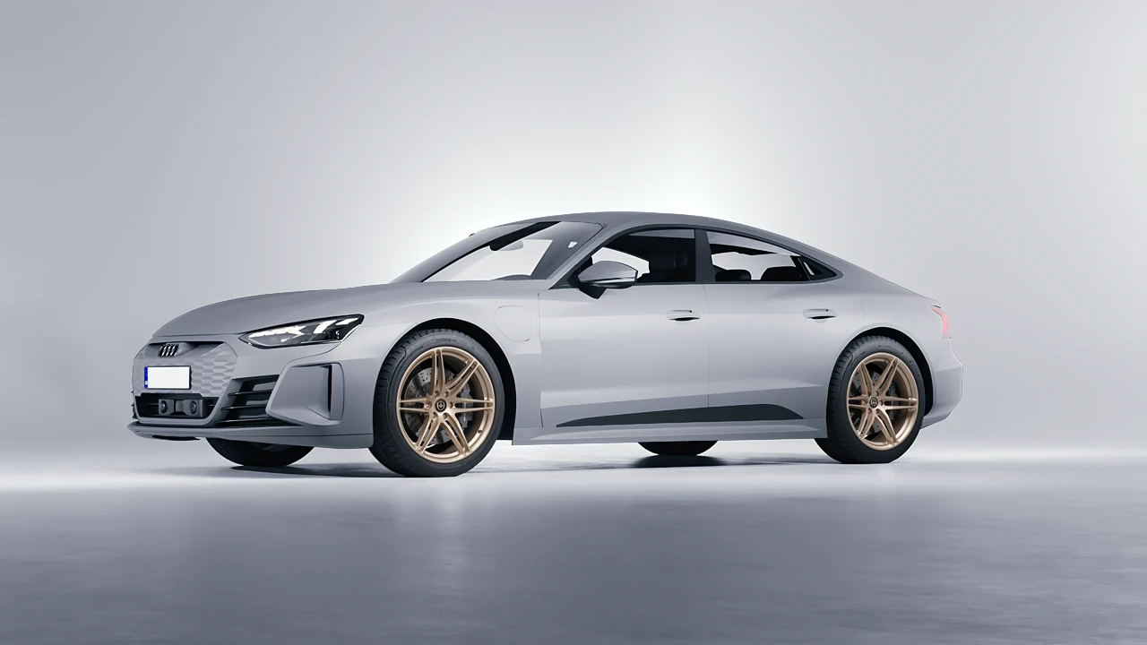 Audi RS e-tron GT 2022 on HRE Performance Wheels P106 forged wheels, front three-quarter view