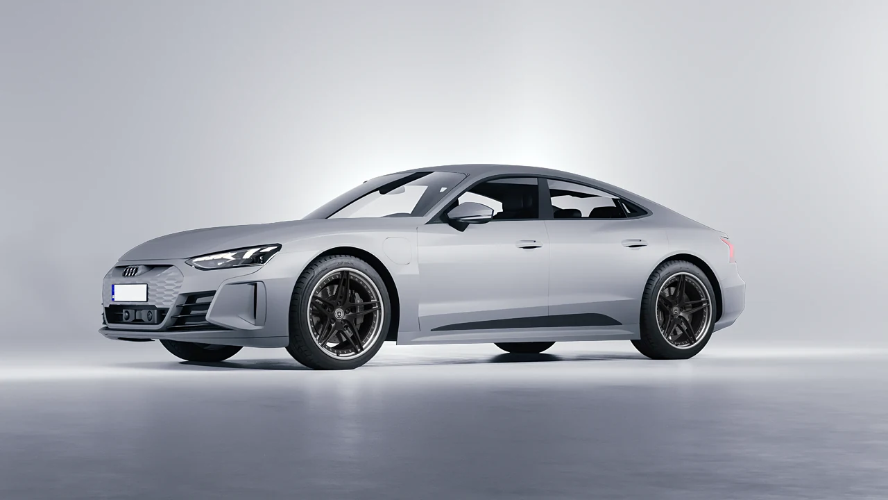 Audi RS e-tron GT 2022 on HRE Performance Wheels S107 forged wheels, front three-quarter view