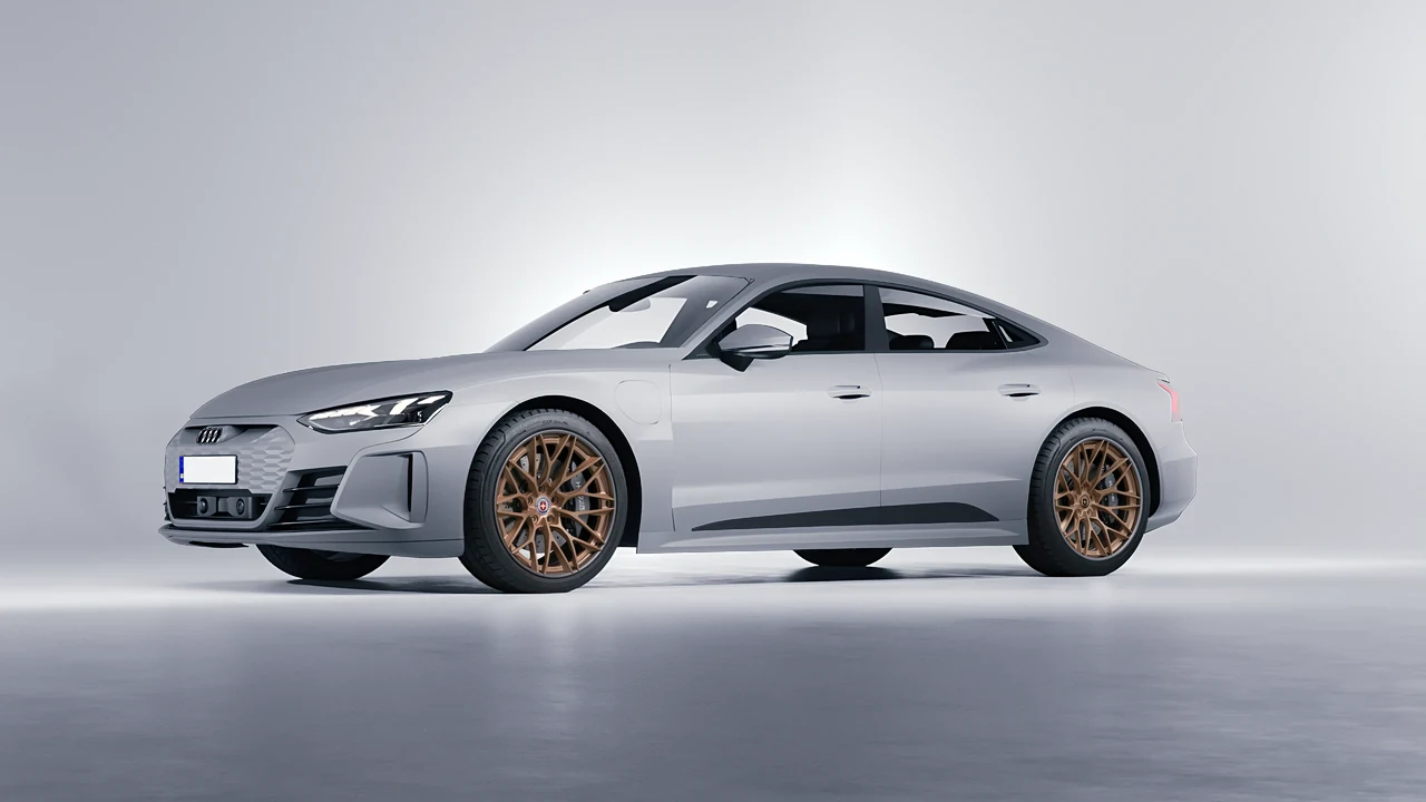 Audi RS e-tron GT 2022 on HRE Performance Wheels S200H forged wheels, front three-quarter view