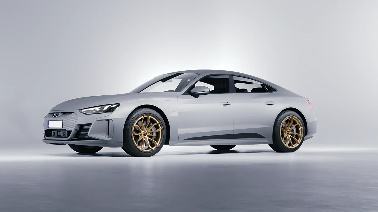 Audi RS e-tron GT 2022 on HRE Performance Wheels S201H forged wheels, front three-quarter view