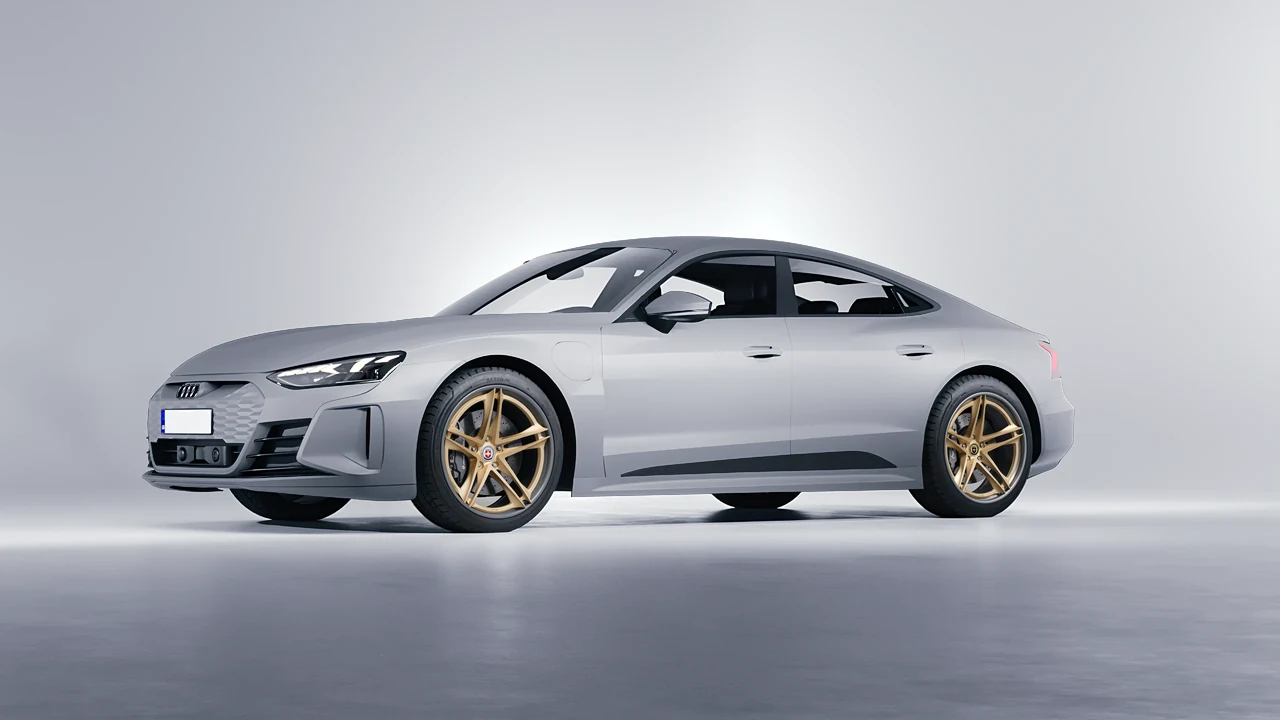 Audi RS e-tron GT 2022 on HRE Performance Wheels S207H forged wheels, front three-quarter view