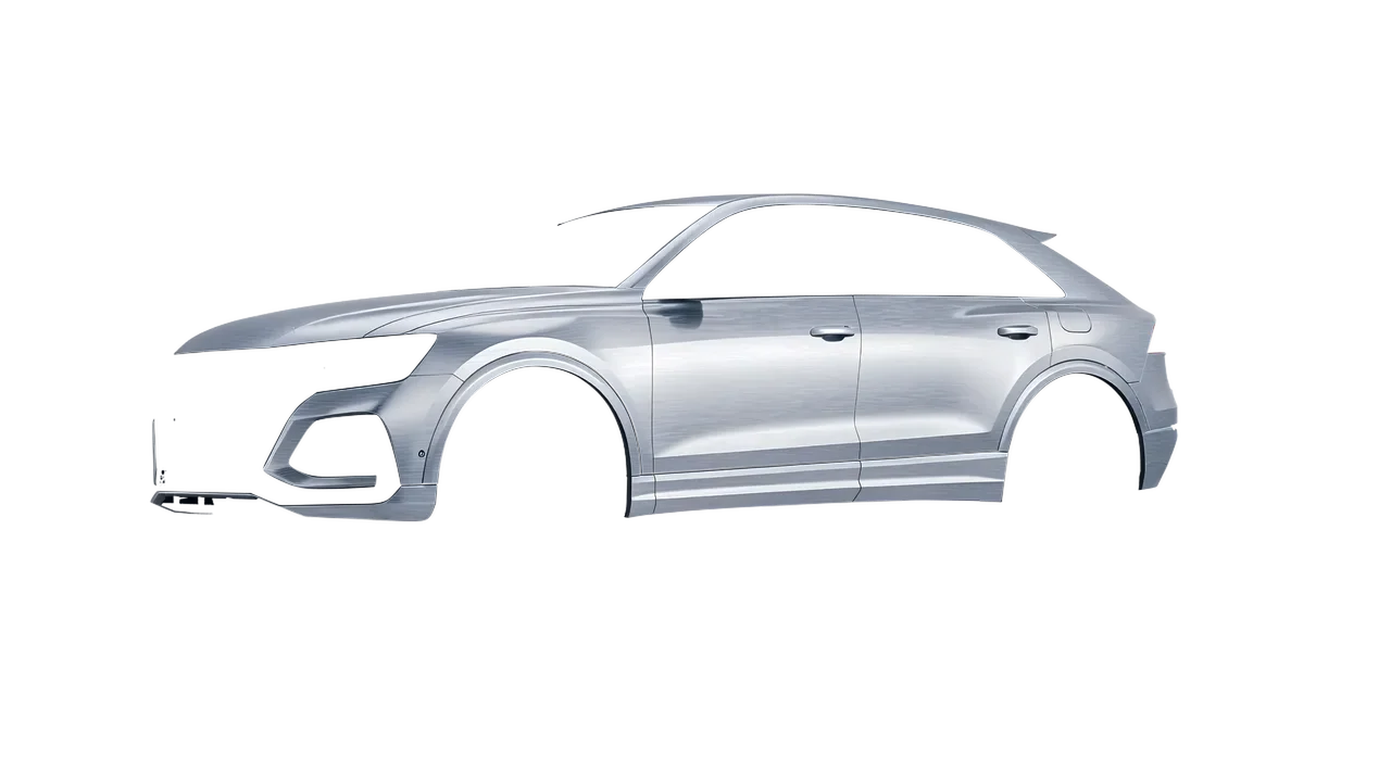 Audi RS Q8 2020 wrapped in Brushed Aluminum (Avery Dennison SW900-812-X), front three-quarter view